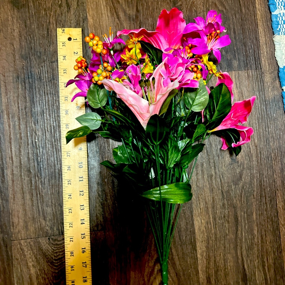 Artificial pink Lily bush.